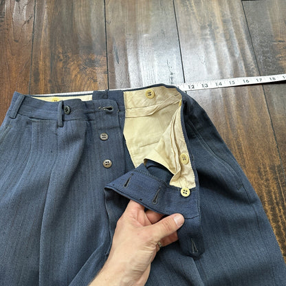 30s 40s 3 pc Pinstripe Blue Double Breasted Suit Belt Back Wool 34 26x31 Faded