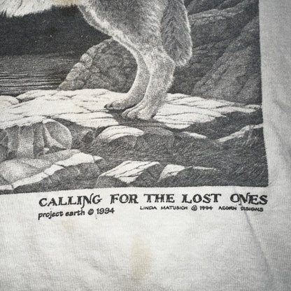 Wolf Howling Rare 90s VTG T Shirt Single Stitch Earth Animals Grunge Art Photo