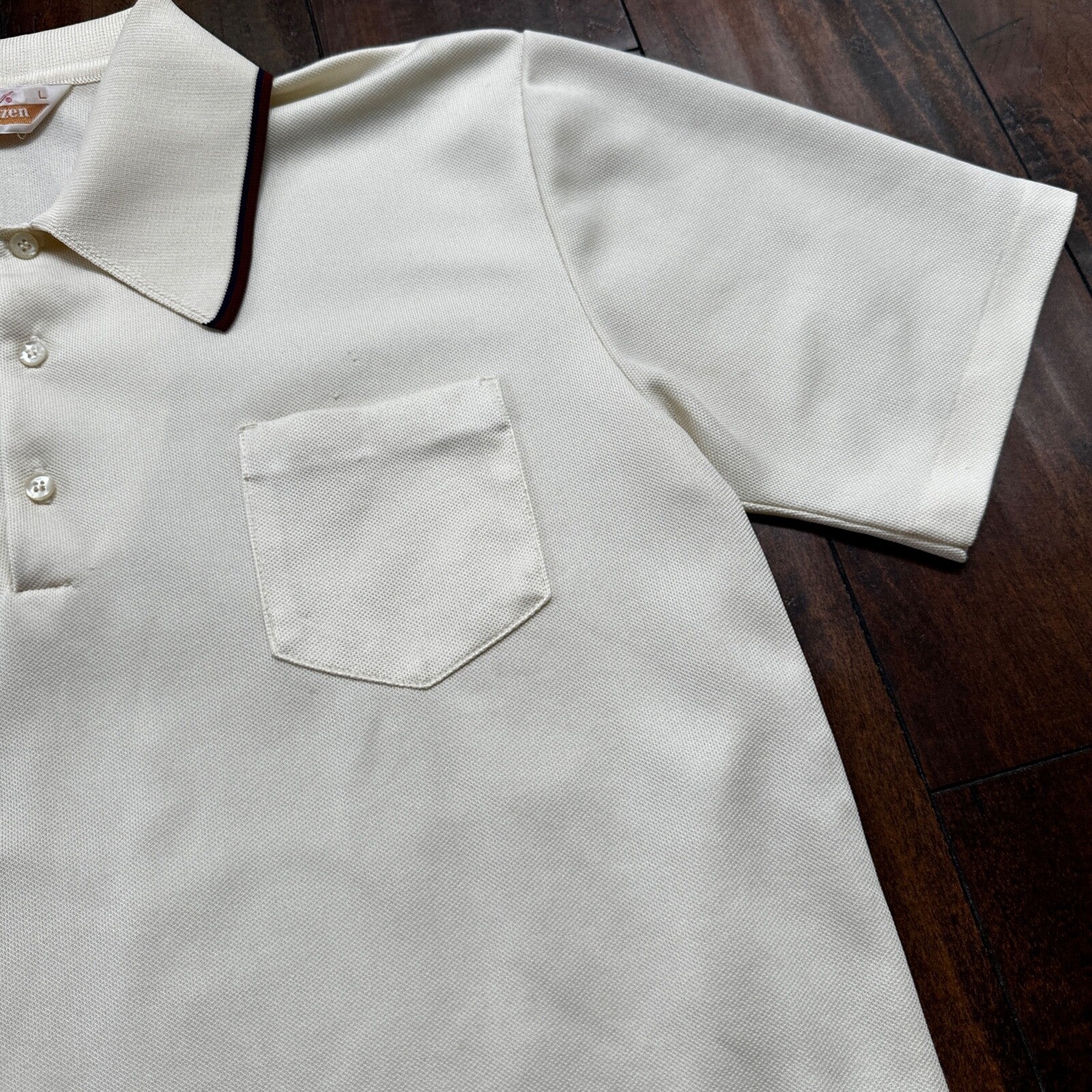 Vintage Jantzen Classic Look White Polo Shirt Single Stitch Size L 1970s 70s