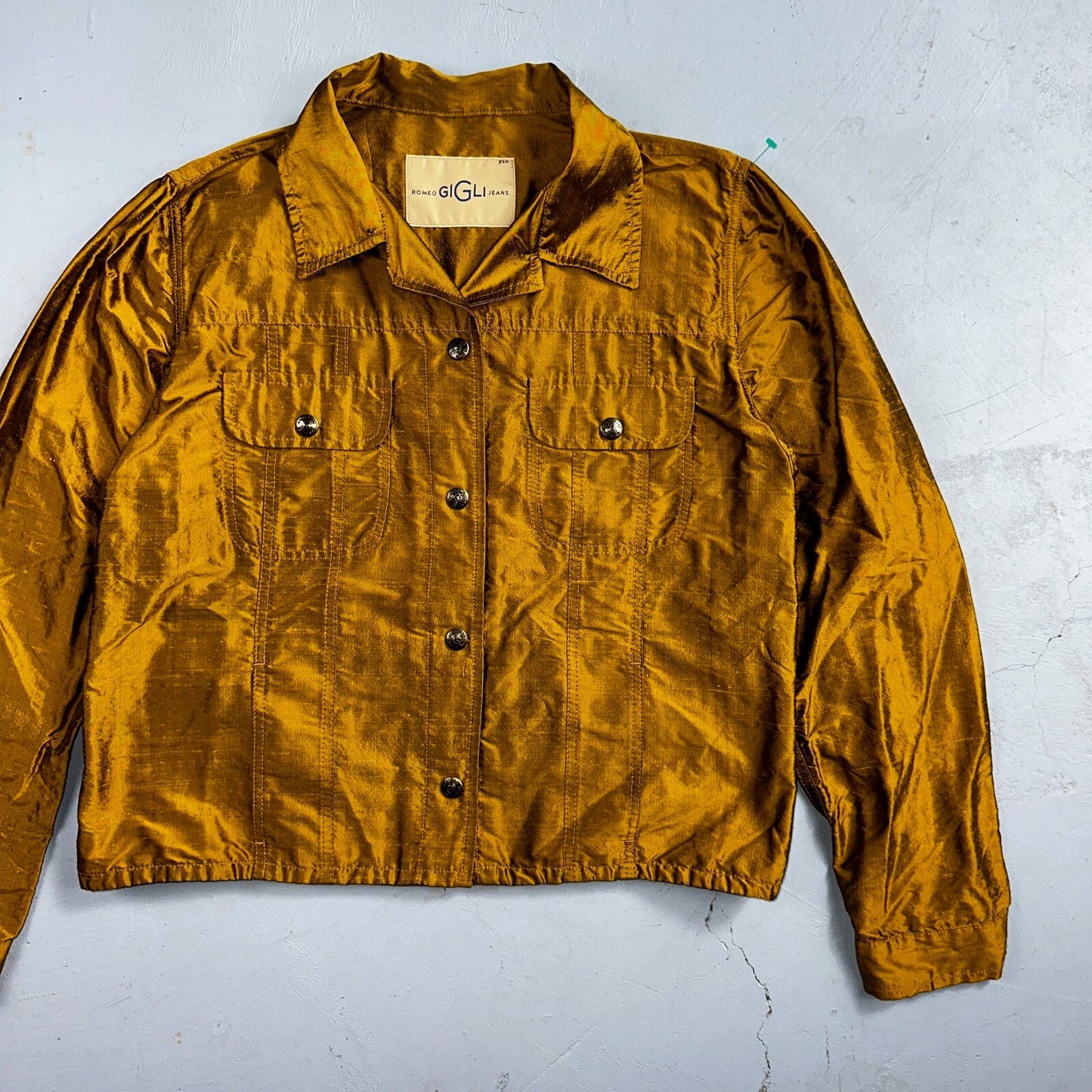 Romeo Gigli Yellow Gold Silk Button Jacket Shirt Blouse VTG Size 42 Italy RARE