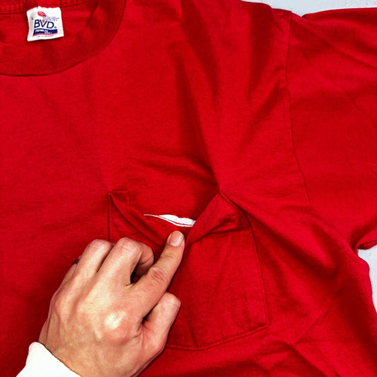 BVD 90s USA VTG T Shirt Red No Print Lot 1 Single Stitch Basic Tee Simple