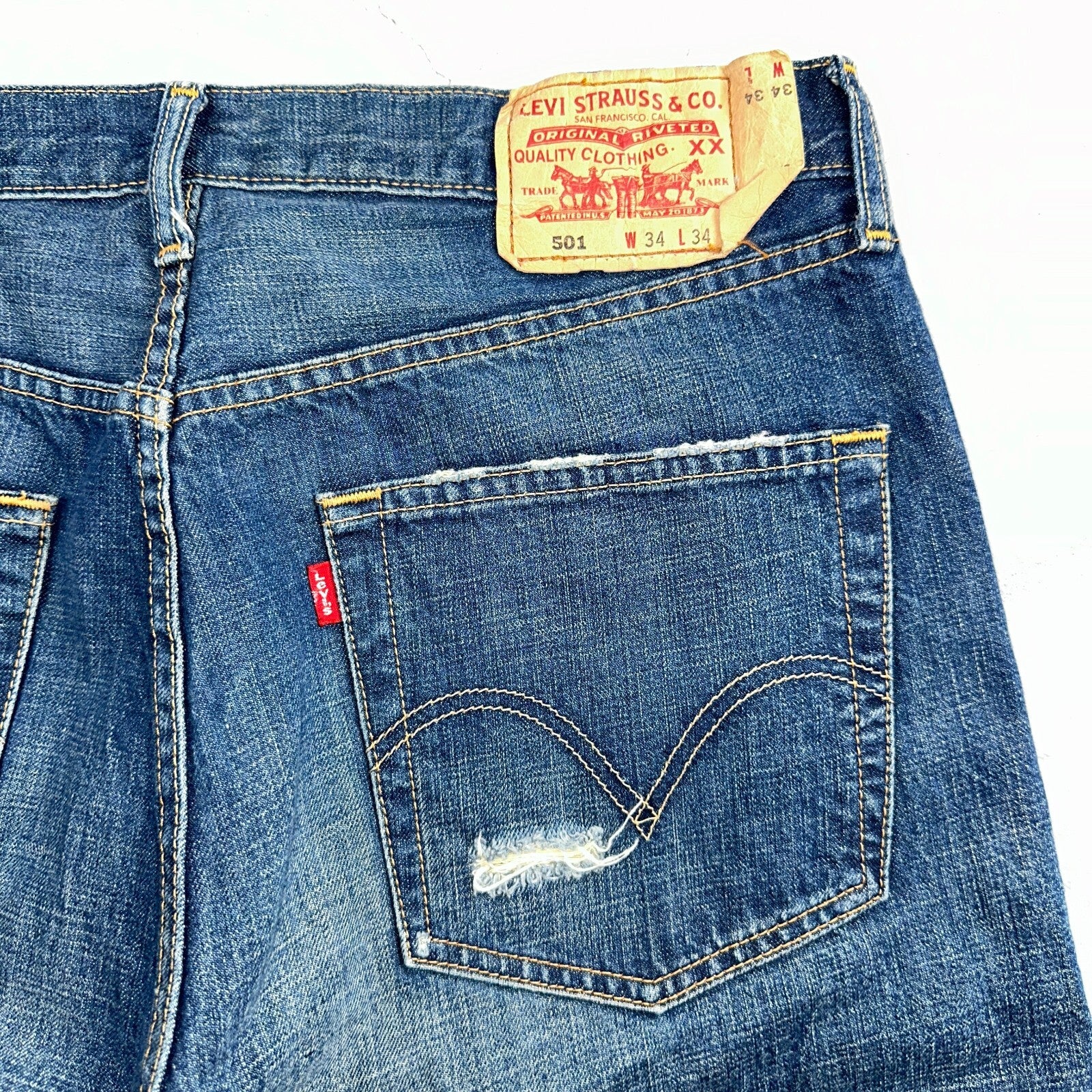 Levis 501 Vintage 90s XX Straight Leg Jeans Y2K Med Wash 34x34 Act 33x34