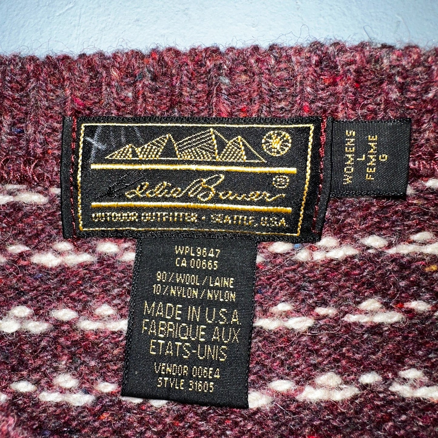 Eddie Bauer Vintage 90s Womens Large Wool Nordic Fair Isle Pullover Sweater