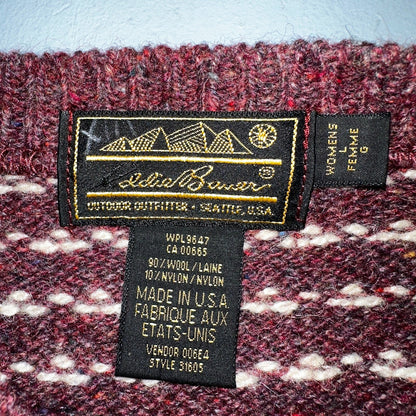 Eddie Bauer Vintage 90s Womens Large Wool Nordic Fair Isle Pullover Sweater
