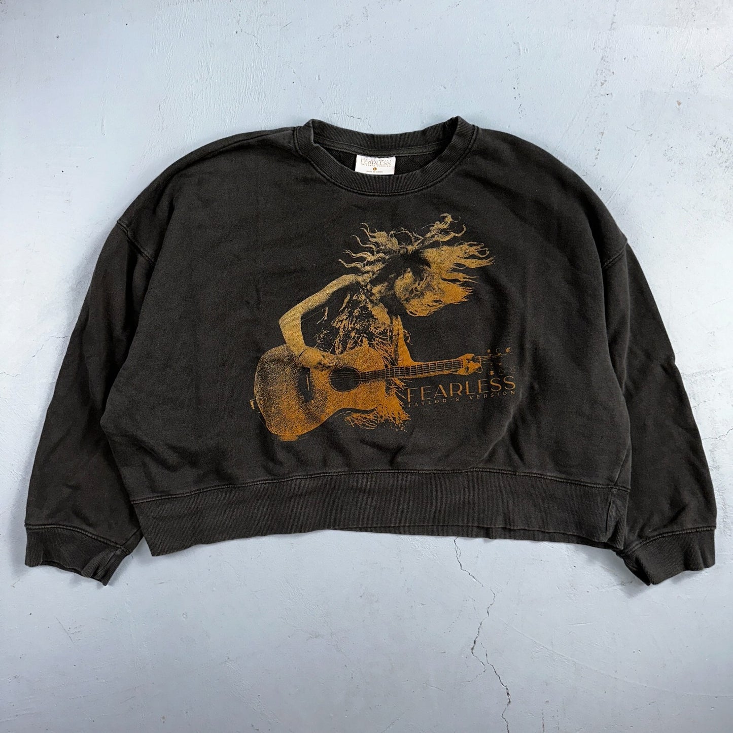 Taylor Swift Fearless Taylor's Version Cotton Cropped Sweatshirt Gray Sz L