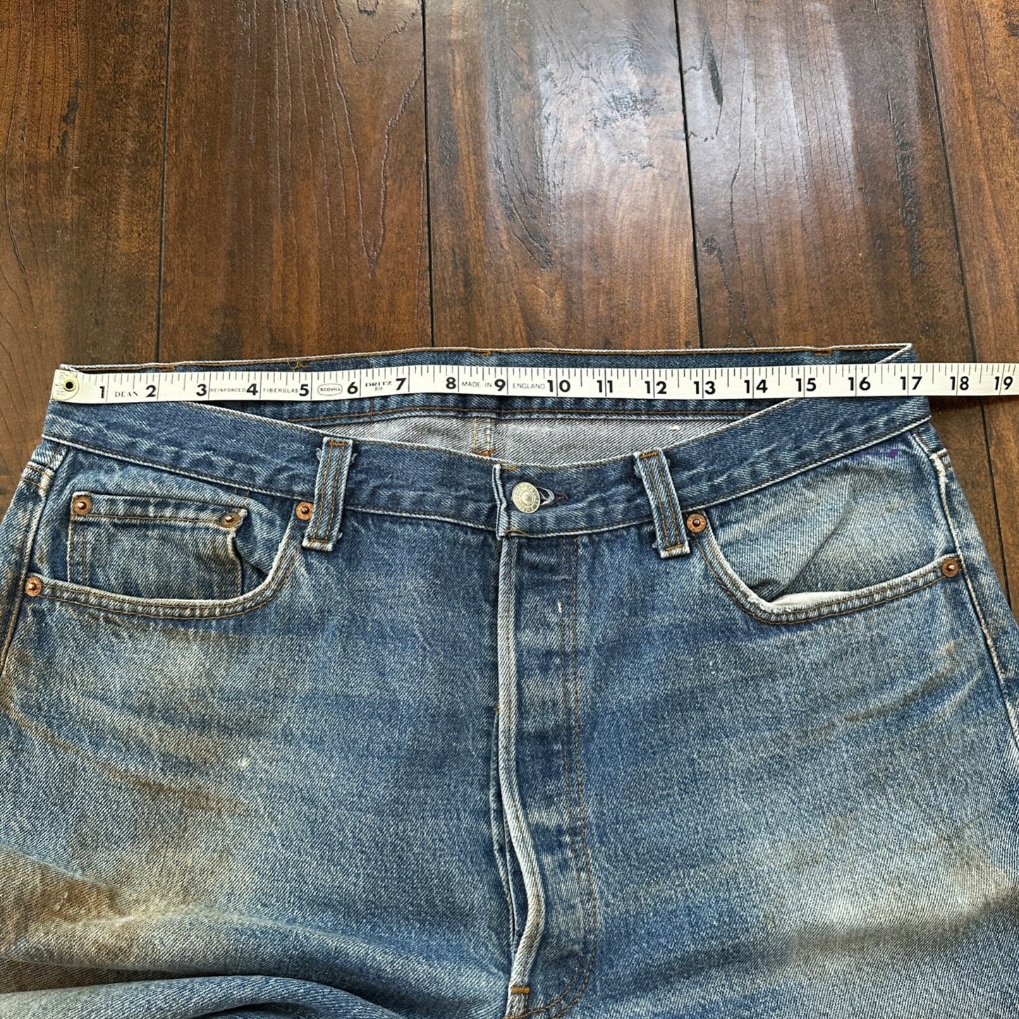 VTG 80s Levis 501 Button Fly 38x36 USA Tag Jeans Straight Wash Blue XX Act 34x32