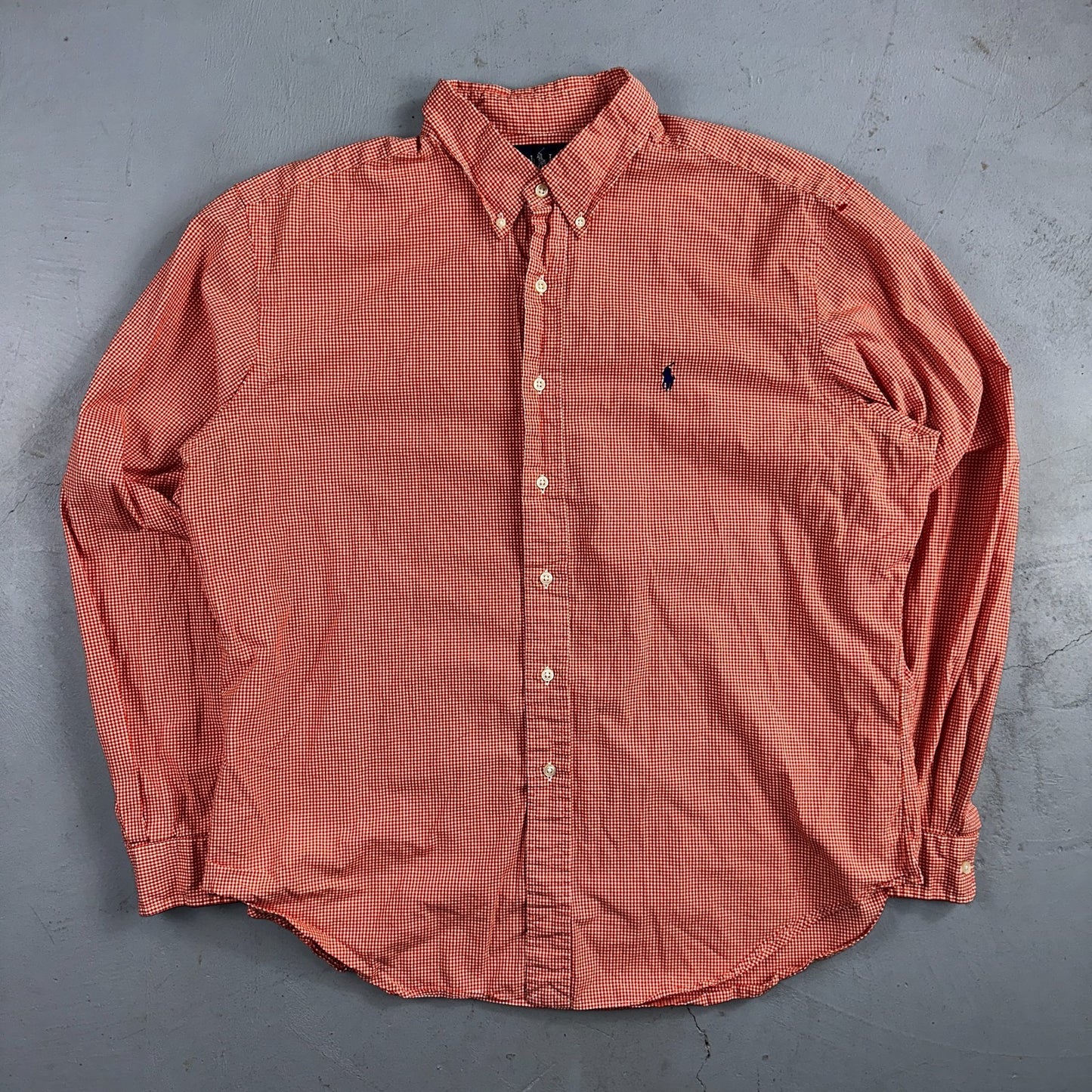 Ralph Lauren XL Red Gingham Button Down Shirt Classic Fit Long Sleeve VTG