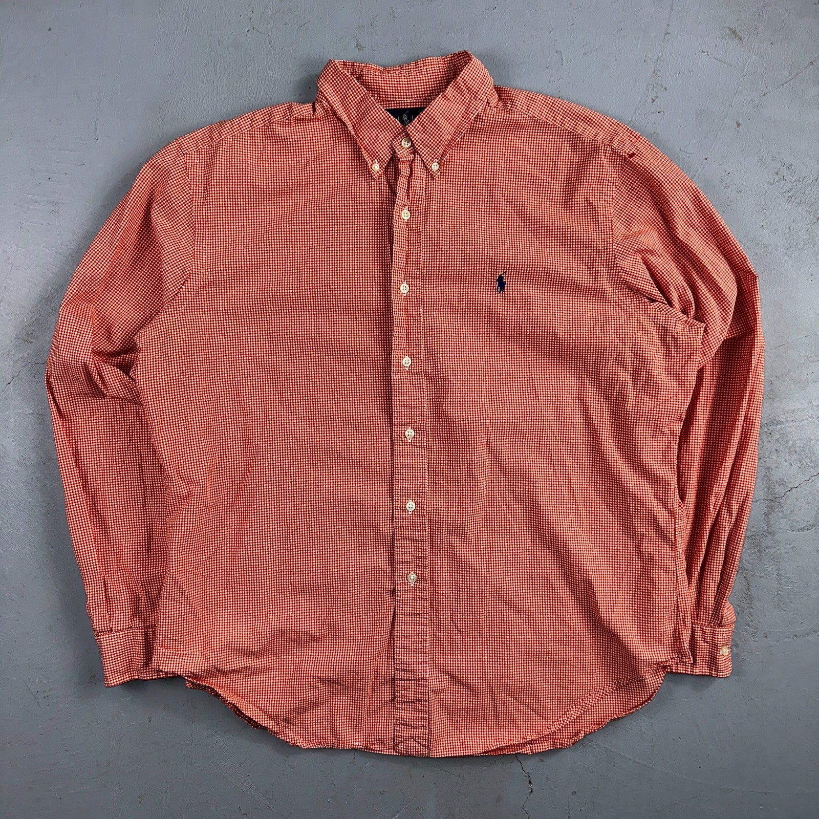 Ralph Lauren XL Red Gingham Button Down Shirt Classic Fit Long Sleeve VTG