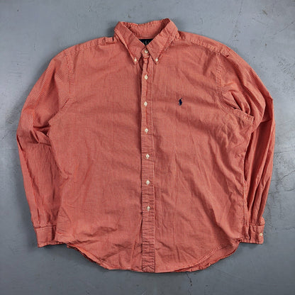 Ralph Lauren XL Red Gingham Button Down Shirt Classic Fit Long Sleeve VTG