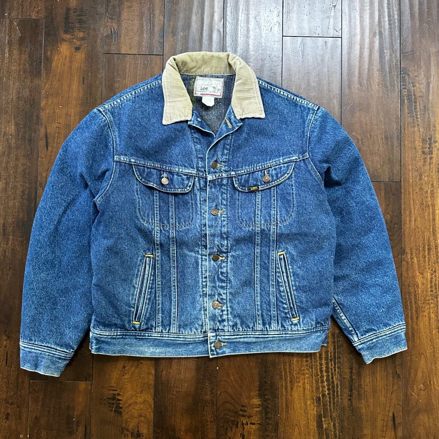 VTG Lee Storm Rider Blue Denim Blanket Lined Jacket Sz L Regular Wool USA MADE