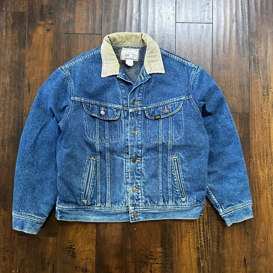 VTG Lee Storm Rider Blue Denim Blanket Lined Jacket Sz L Regular Wool USA MADE