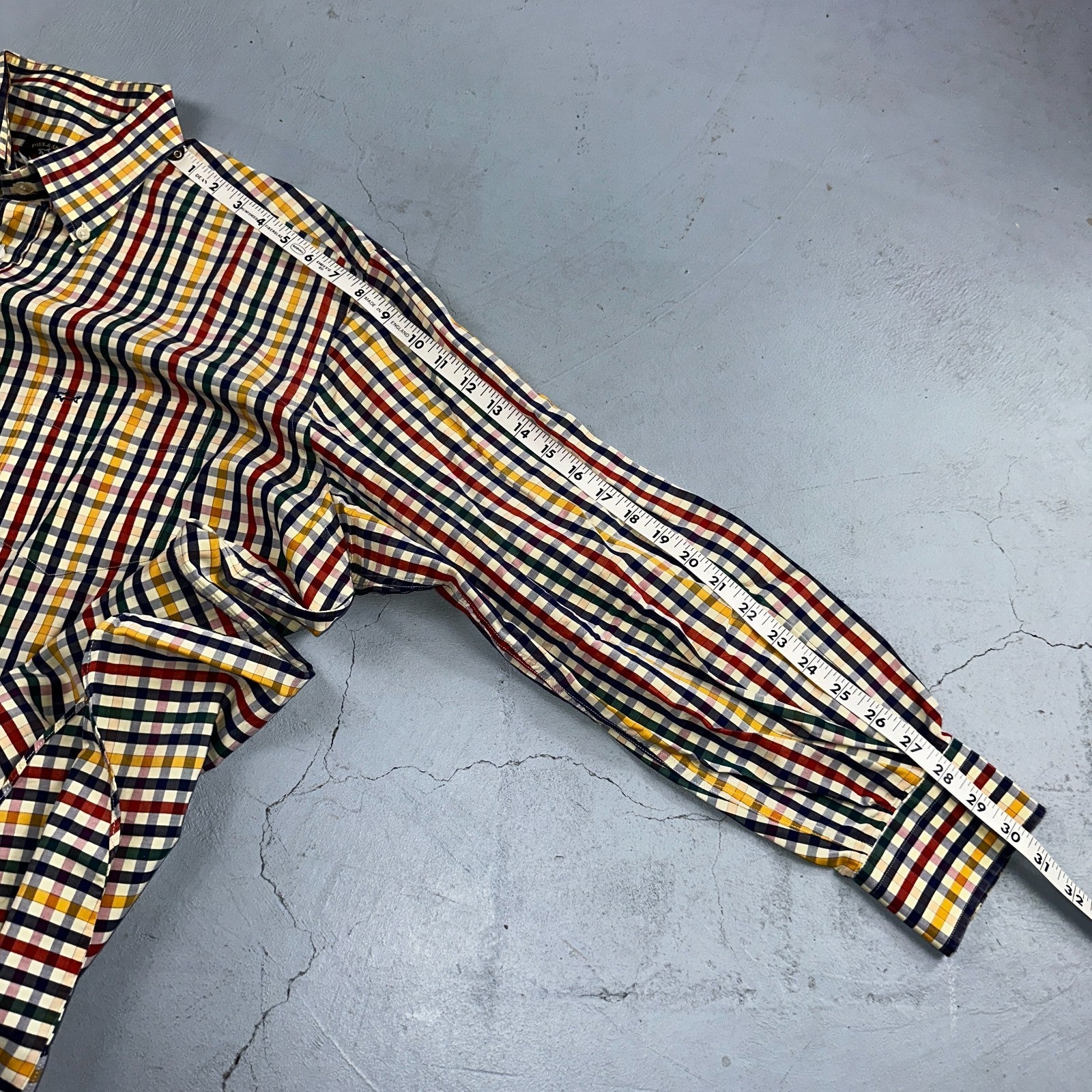 Paul & Shark Shirt Men's 46 Button Down Long Sleeve Gingham Check Italy Tricolor