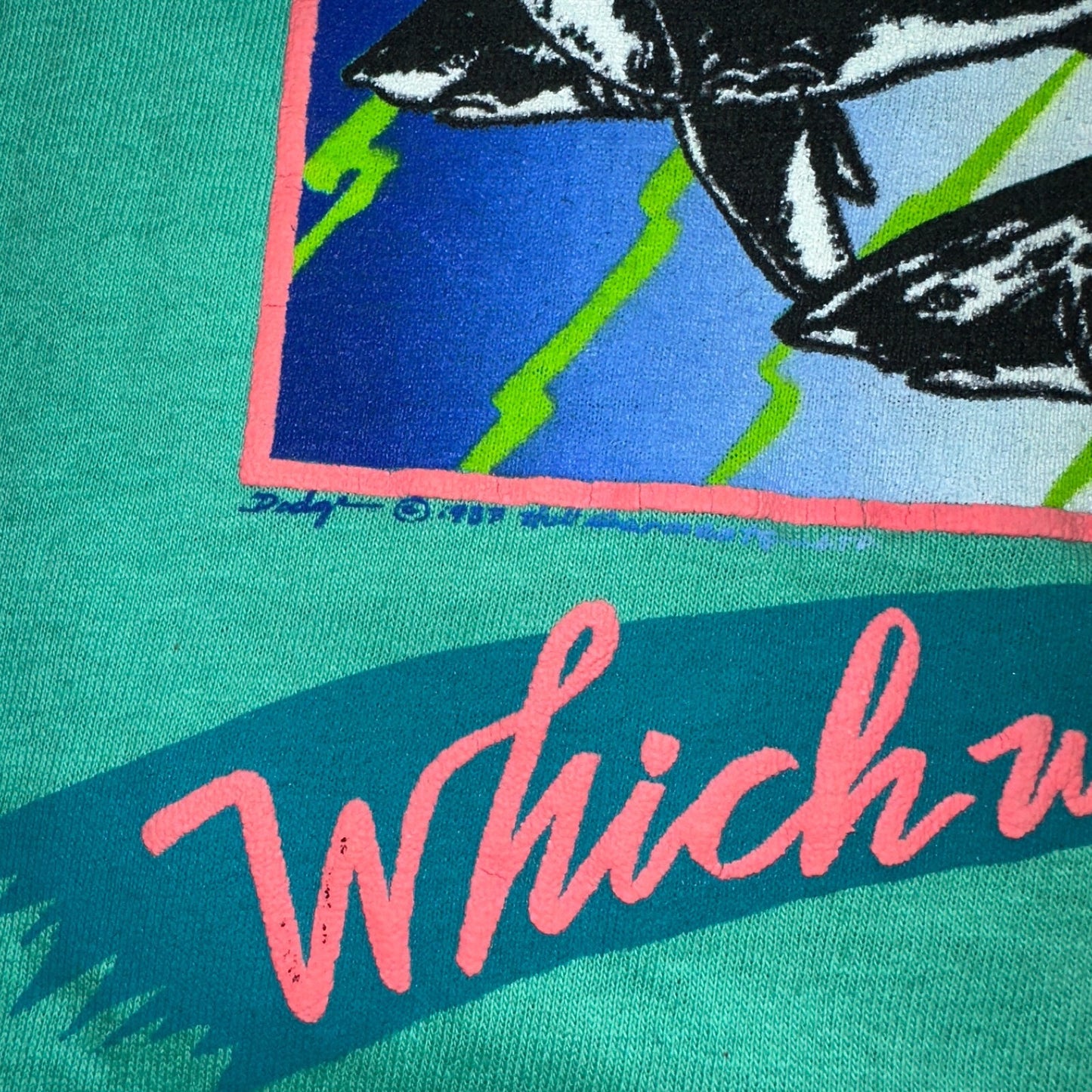 Sharks Great White 80s VTG T Shirt Single Stitch Which Way Beach Funny Art Graph