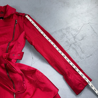 GUESS Pink Belted Peacoat Wmn Sz XS VTG Button Detail Zipper Trench Cute