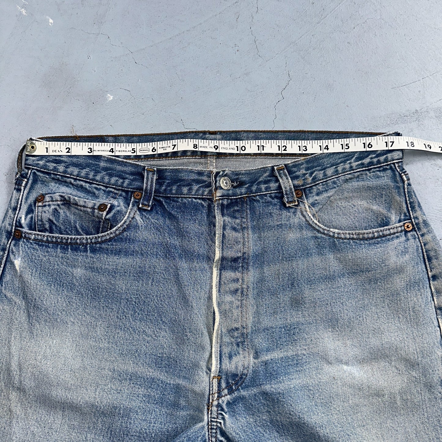 Levis 501 Vintage 80s Redline Selvedge USA XX Jeans Light Wash Worn Act 35x30