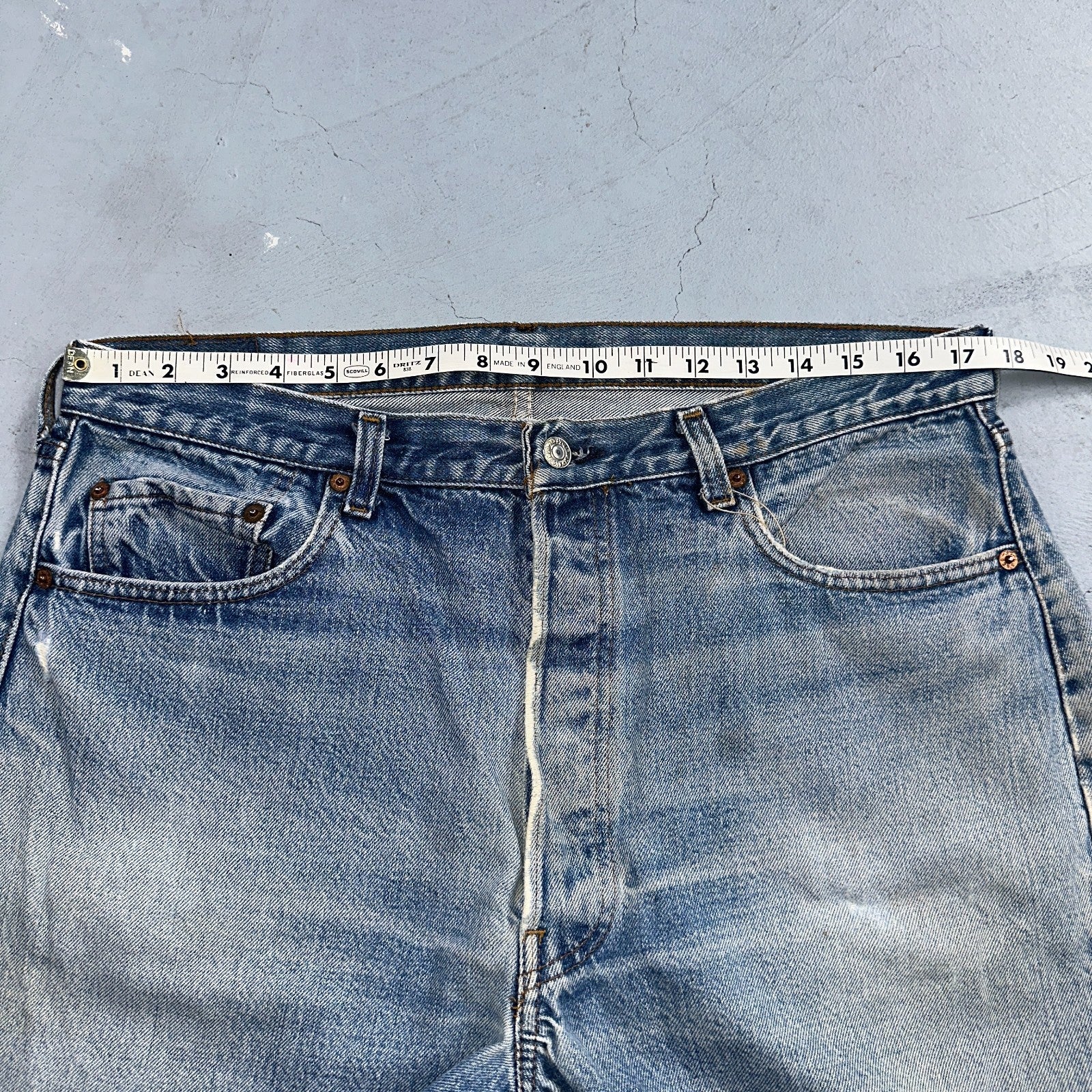 Levis 501 Vintage 80s Redline Selvedge USA XX Jeans Light Wash Worn Act 35x30