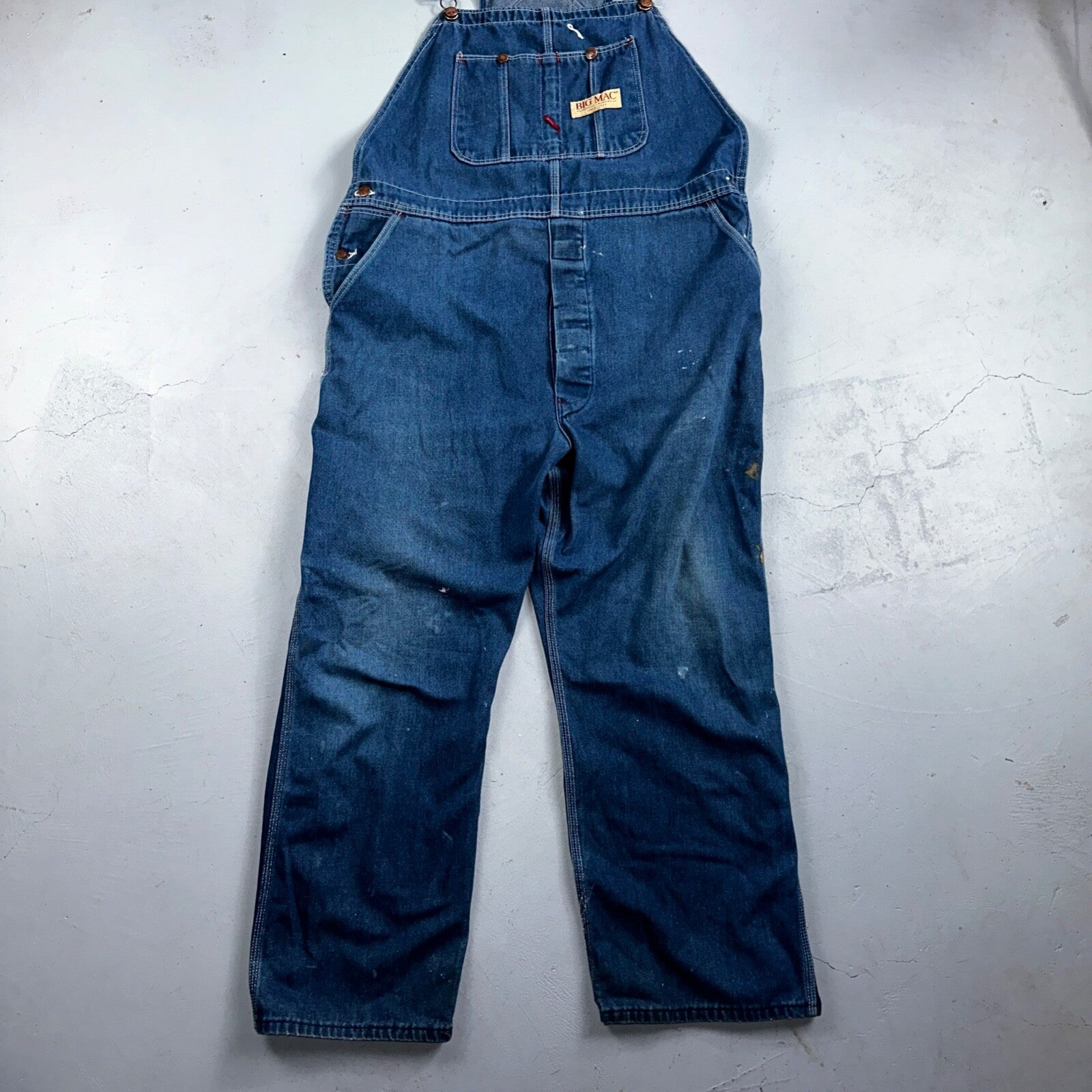 Big Mac Authentic Workwear Men's Bib Overalls 42x30 VTG Wash Blue Jean Denim