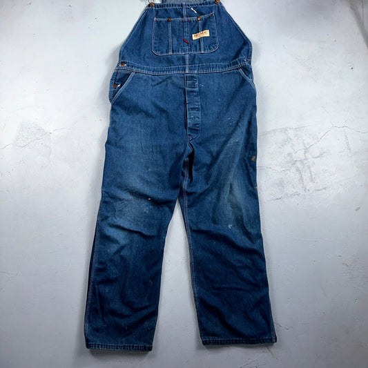 Big Mac Authentic Workwear Men's Bib Overalls 42x30 VTG Wash Blue Jean Denim