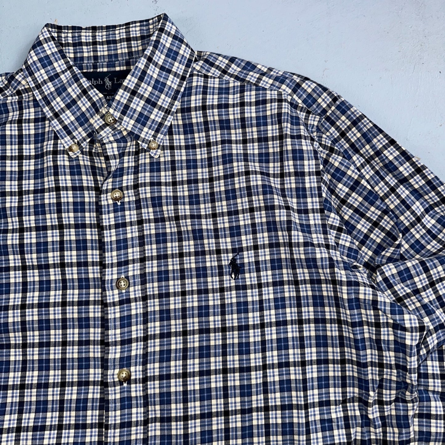 Ralph Lauren Button Up Shirt Men’s M Blue White Checker Plaid Long Sleeves