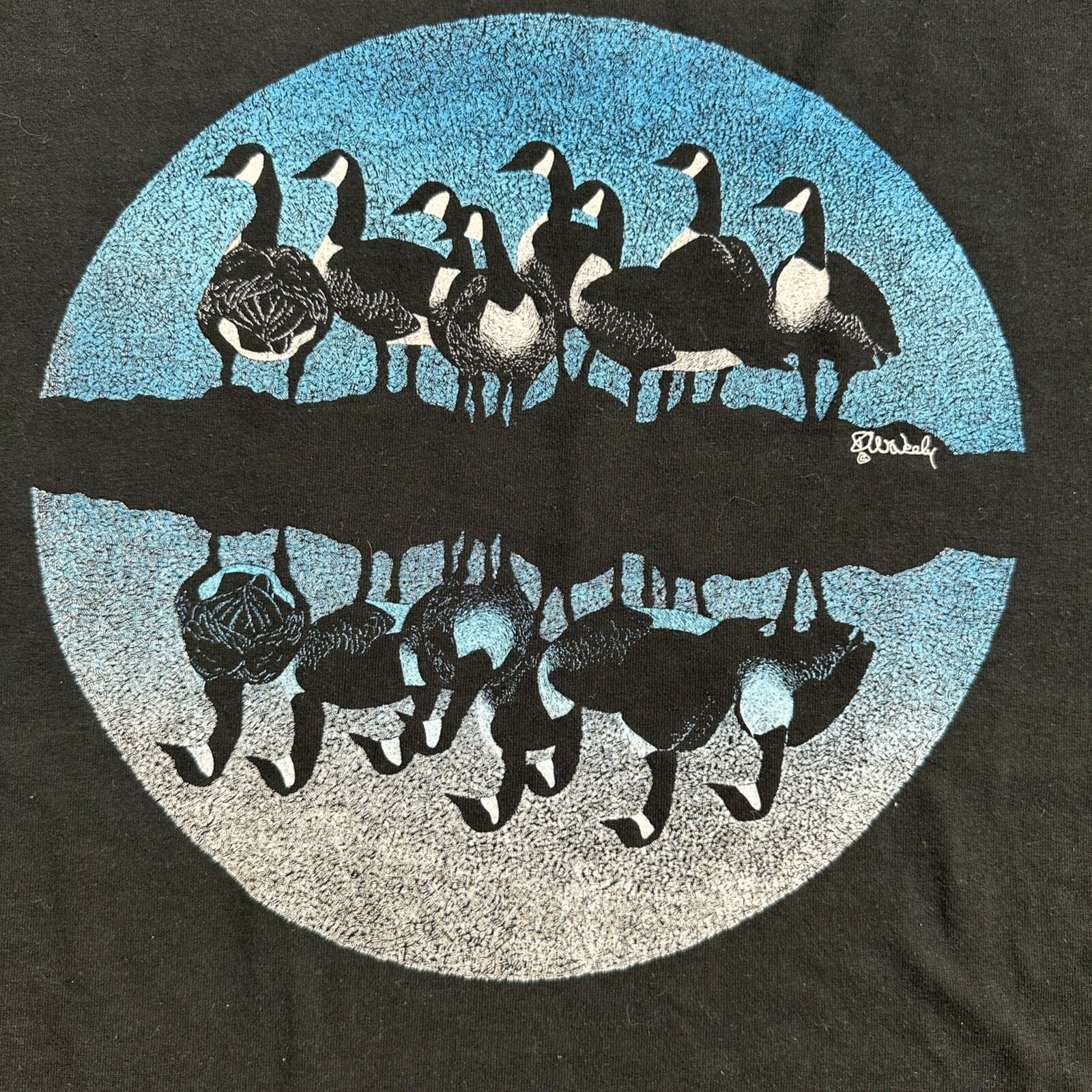 Art Geese Duck 90s VTG T Shirt Debby Neely Charles Perdew October Moon Reflect