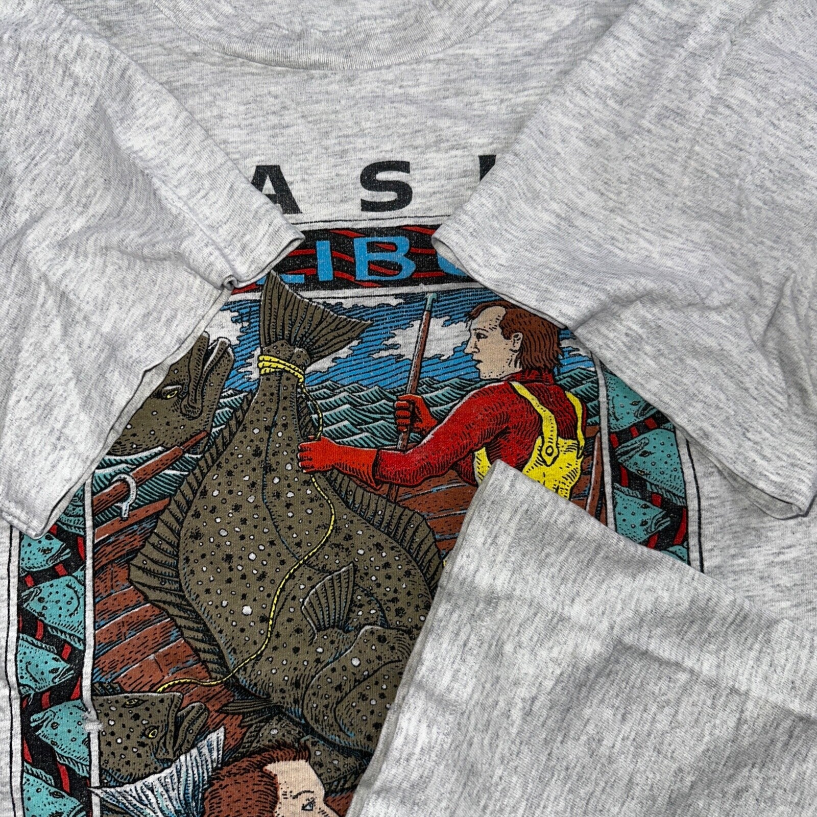 Ray Troll 1990 Alaska Halibut Kickin Butt VTG T Shirt 90s Single Stitch Fish Lee