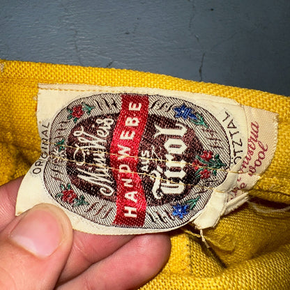 Vintage Marlies Handwebe Tyrol Skirt Yellow Wool Black Lace Trim Austria 50s