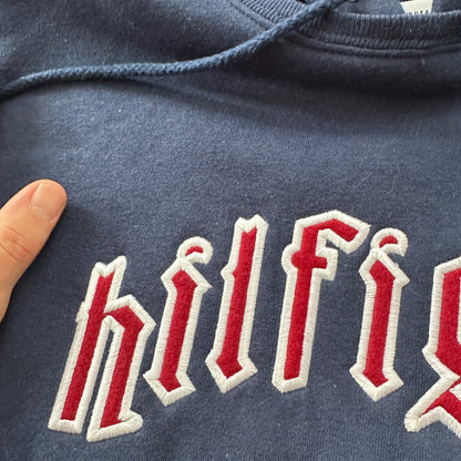 VTG Tommy Hilfiger Blue Pullover Hoodie Embroidered Size Small 90s Spellout