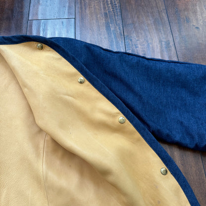 1960s Rockabilly Reversible Denim Leather Jacket 60s 70s RARE Yellow Blue Anorak