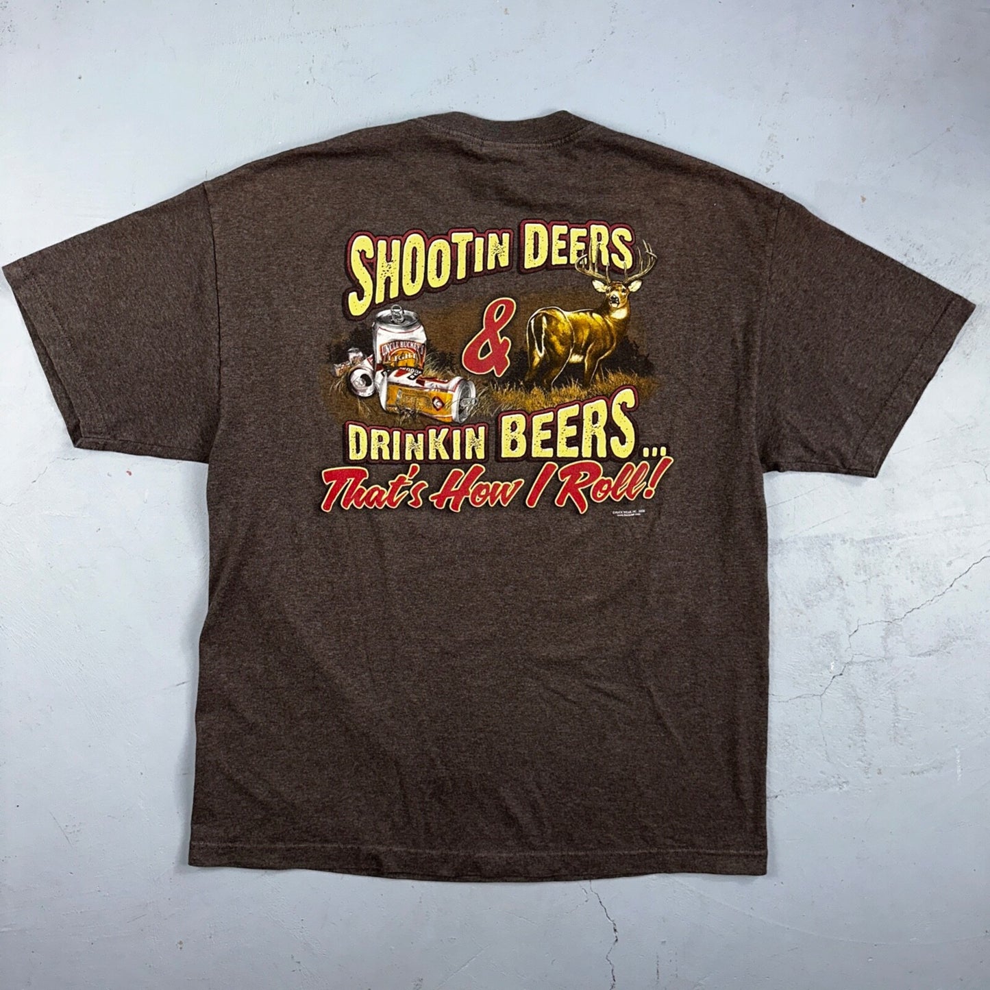 Buck Wear Funny Deers and Beers VTG T Shirt Redneck Brown Y2K Cool Hunting Joke