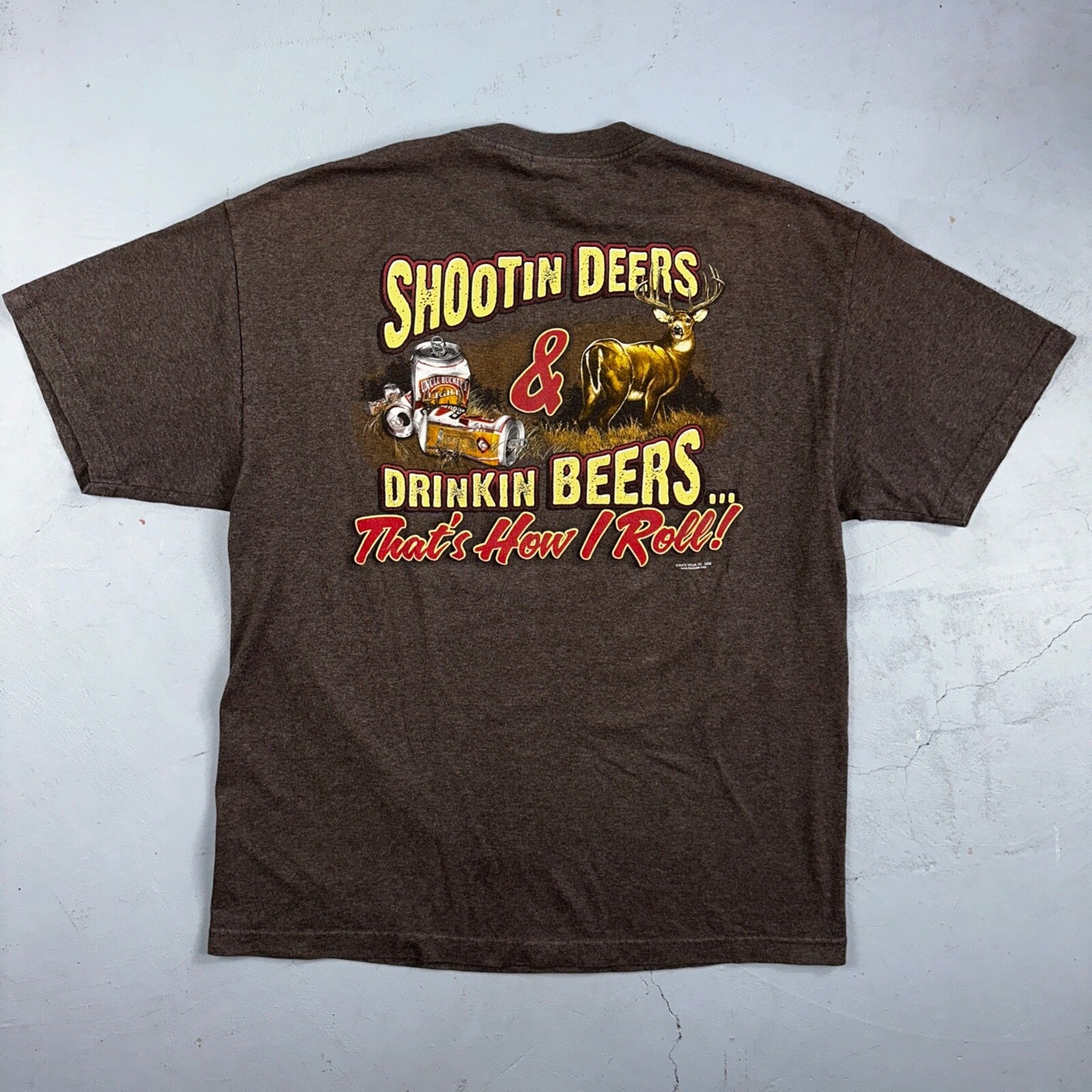 Buck Wear Funny Deers and Beers VTG T Shirt Redneck Brown Y2K Cool Hunting Joke