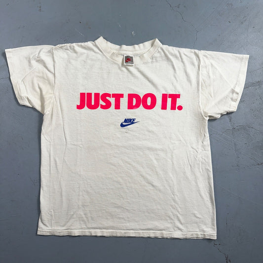 Nike Just Do It JDI VTG T Shirt Gray Tag 90s Single Stitch White Basic Gym