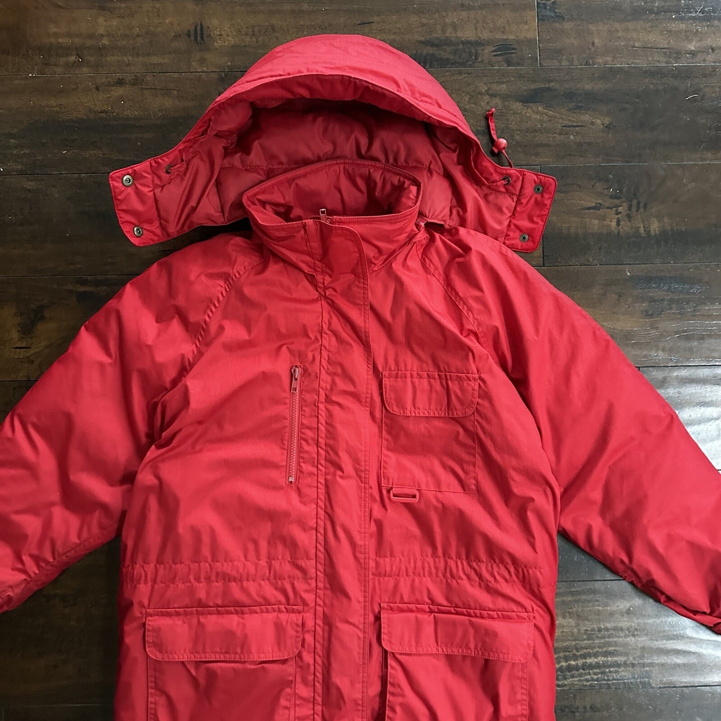 Vtg. Eddie Bauer Goose Down Red Snow Insulated Heavy Hooded Jacket 80s M Korea