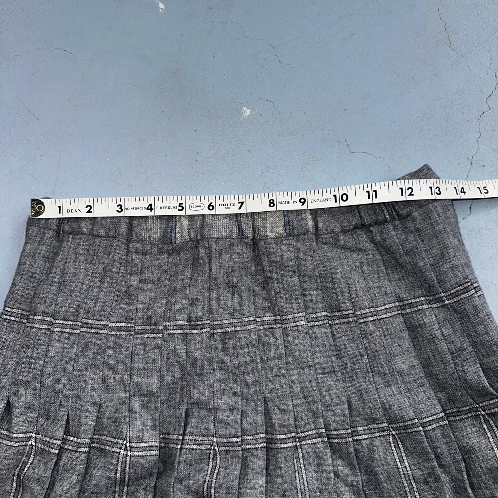 Gray Plaid Original Vintage Wool Pleated Skirt Rockabilly 1960s 50s 60s 26 Waist