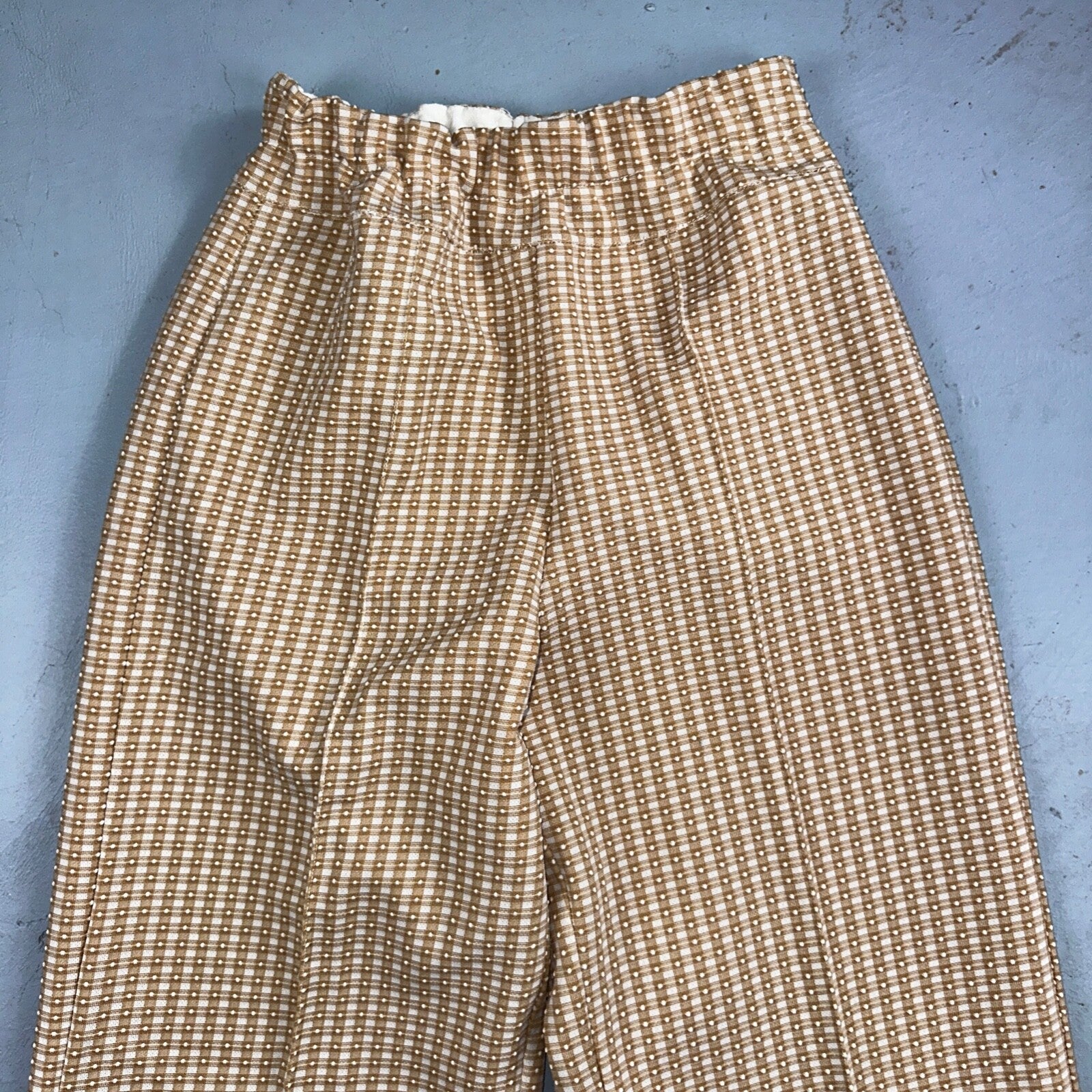 Vintage 70s High Waist Bell Bottom Poly Knit Disco Pants Pattern Checkerboard