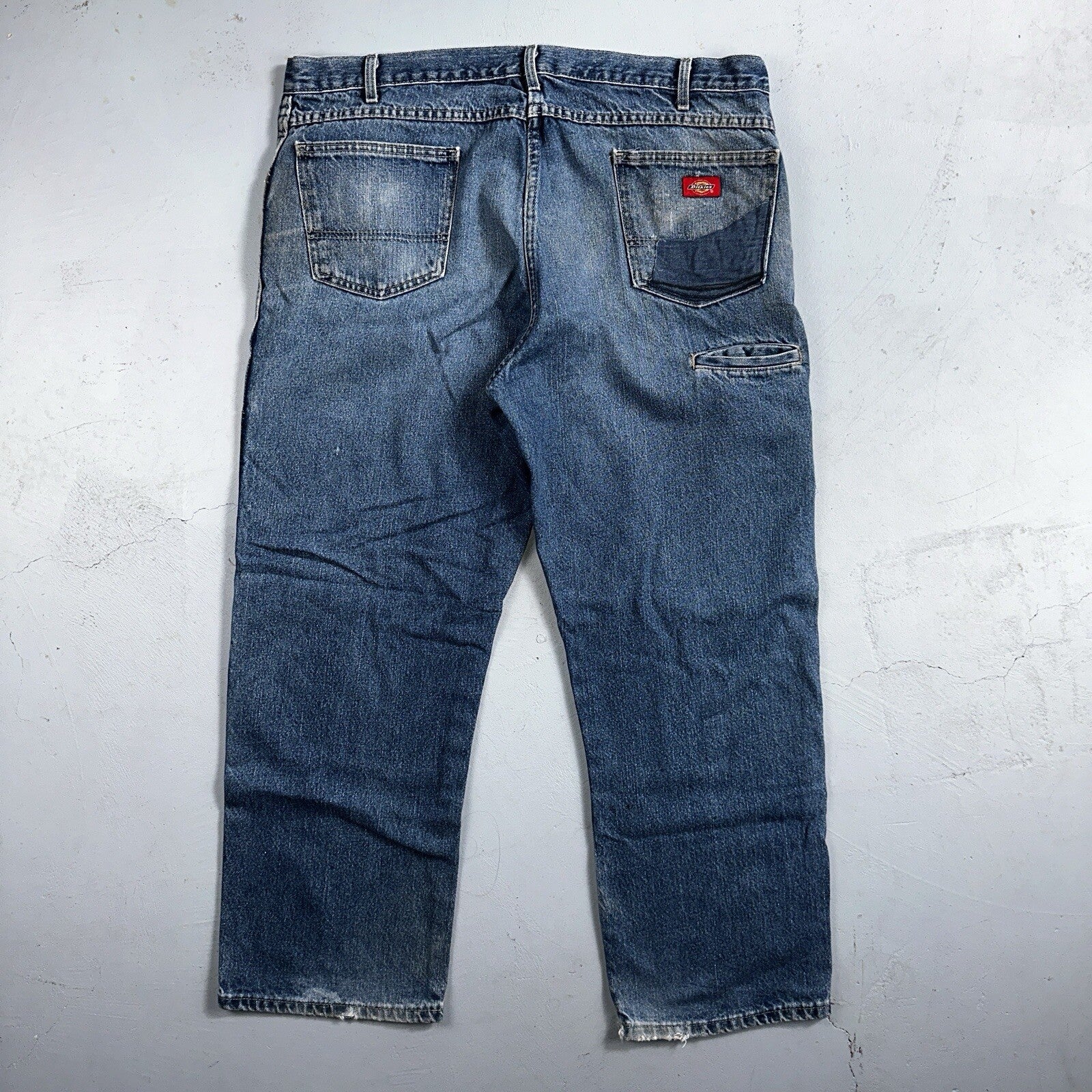 Dickies Double Knee Faded Blue Jeans 40x30  Work Wear Skate Baggy Y2K Wide Leg