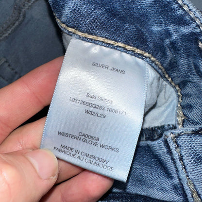 Silver Jeans Women Skinny Mid Rise Light Wash Denim Stretch Suki Pencil 32x29