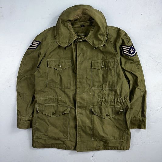 Vintage US Military OG-107 Cotton Sateen Wind  Jacket Small Regular 1961 Patches
