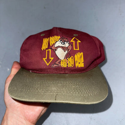 Vintage Taz Looney Tunes Hat My Way or No Way 90s Snapback Cap Warner Bros