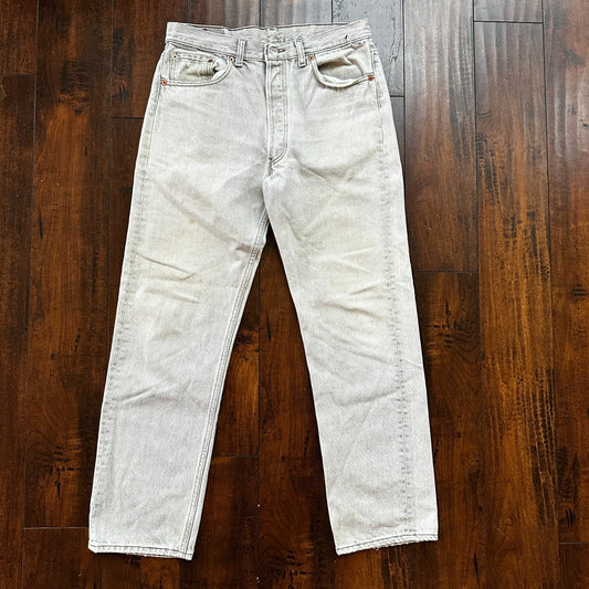 VTG USA Levis 501 Button Fly 90s Tag Jeans 80s 34x30 Act 31x28 Grey Faded White