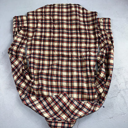 VTG Lee Men's Pearl Snap Extra Long Tails Western Shirt Red Plaid USA Medium 70s