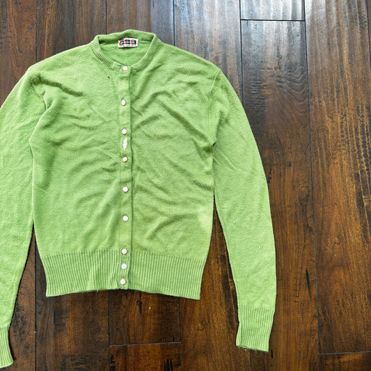 Vintage USA Rockabilly Womens Cardigan 60s 70s Top Green Thrashed Kurt Cobain