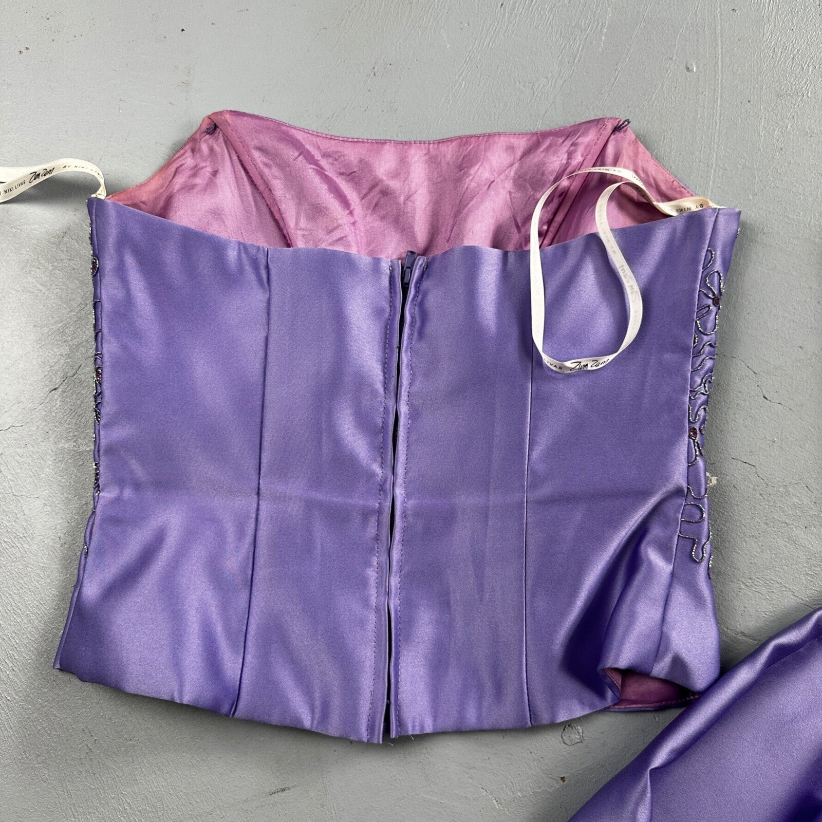 Zum Zum By Niki Livas Women's Purple Crop Skirt Beading Maxi Dress 5-6 USA Prom