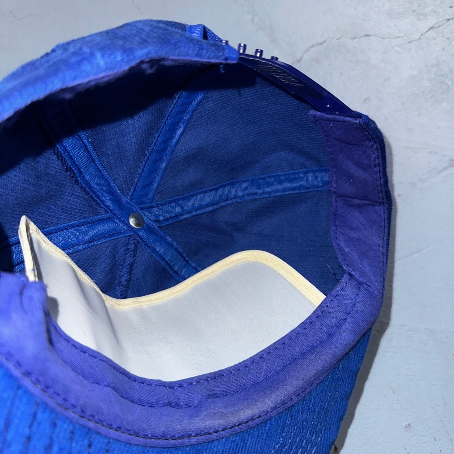 Steel Fab Blue Corduroy VTG Hat Cap Snapback Alaska USA Trucker Ocean Cool