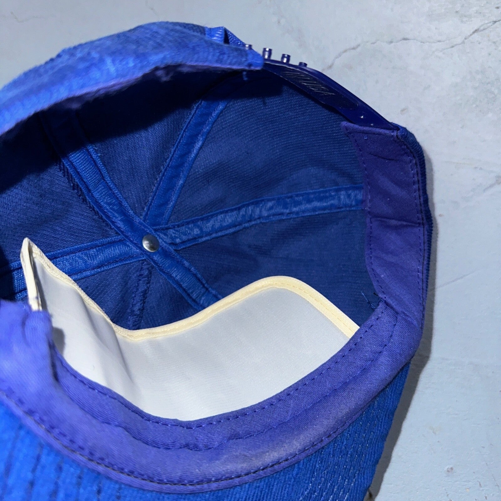 Steel Fab Blue Corduroy VTG Hat Cap Snapback Alaska USA Trucker Ocean Cool