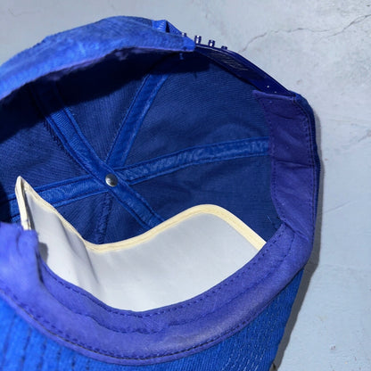 Steel Fab Blue Corduroy VTG Hat Cap Snapback Alaska USA Trucker Ocean Cool