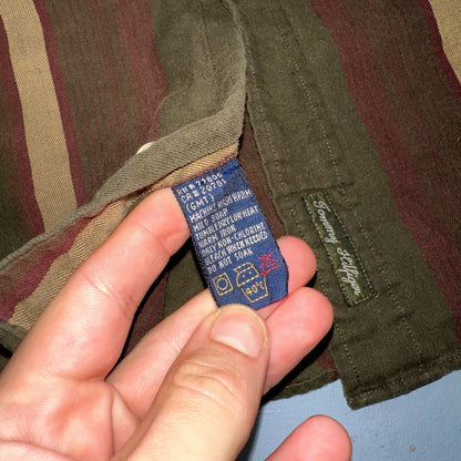 Tommy Hilfiger Mens Striped Shirt Vintage 90s Crest & Long Sleeves XL Has Holes