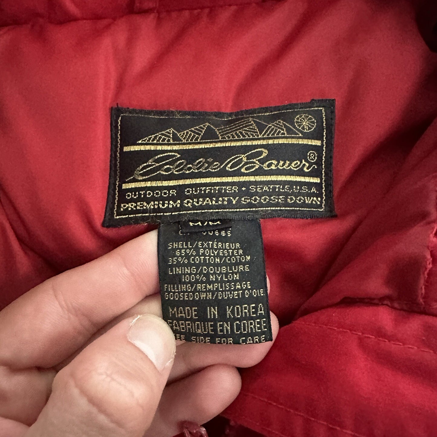 Vtg. Eddie Bauer Goose Down Red Snow Insulated Heavy Hooded Jacket 80s M Korea