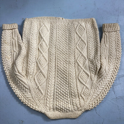 Heron Garment VTG 1970s Thick Ivory Pure Wool Cabled Cardigan Sweater 70s