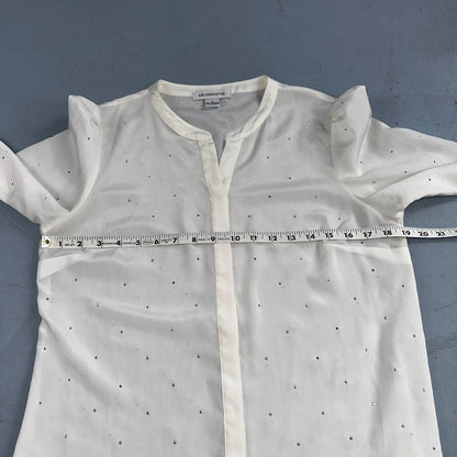 LIZ CLAIBORNE Womens Long Sleeve Button Front Blouse Shirt Studs Sz S Ivory