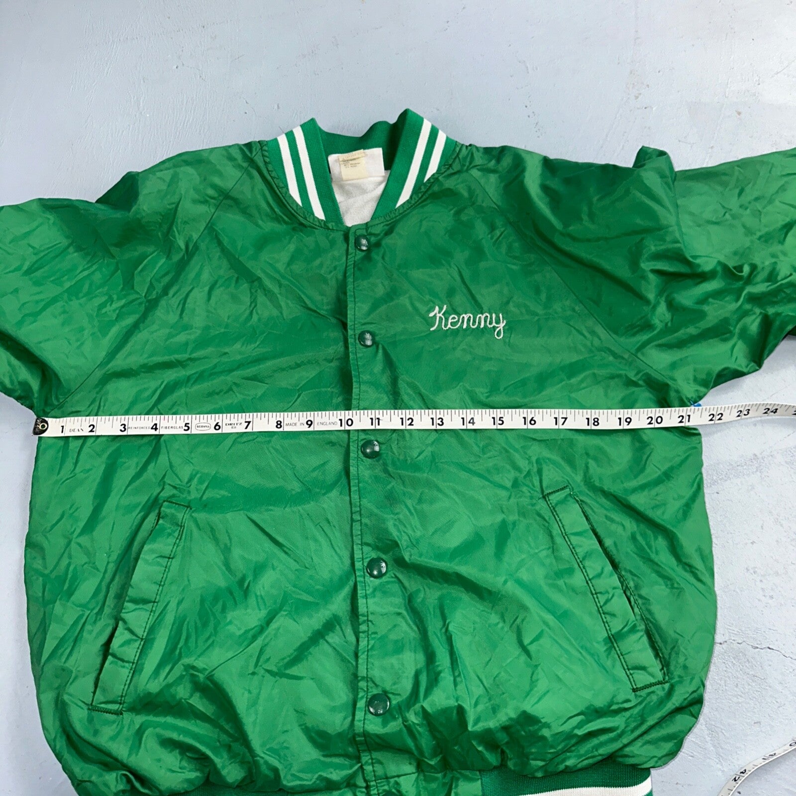 Vintage East Bay Classic Starter Satin Jacket Nylon 80s Green Chainstitch Cars